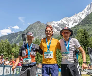 Le podium masculin du 90km du Mont-Blanc 2021